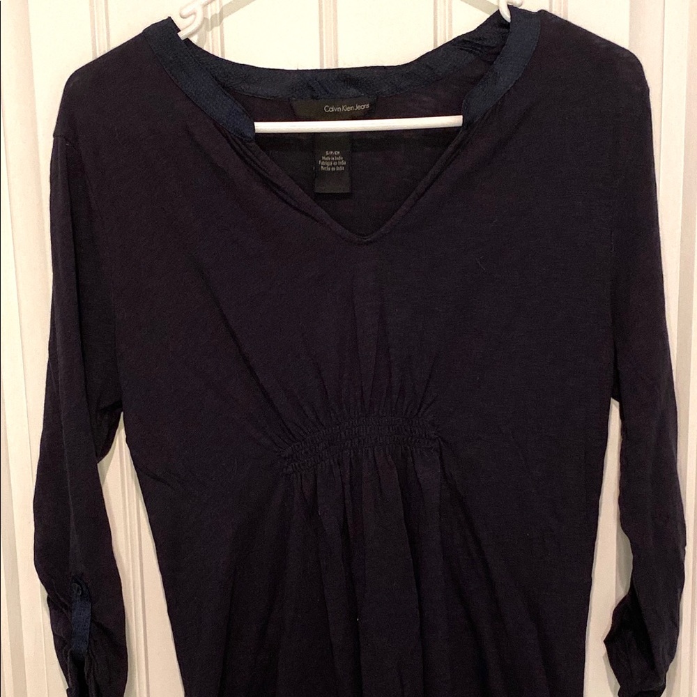 Calvin Klein 1/2 Sleeve Gathered Navy Shirt